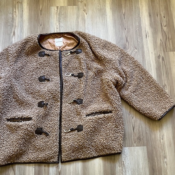 Avec Les Filles Faux Fur Toggle Coat Sherpa Shearling Brown - Picture 11 of 16